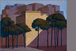 Pastel - Immeubles et pins, Naples - Gérard Jan