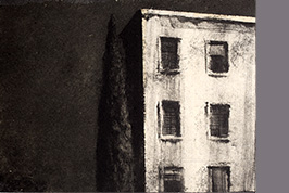 Monotype - Cyprès et vieil immeuble - Gérard Jan