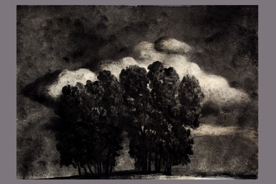 Monotype - Grands arbres devant des nuages - Gerard Jan