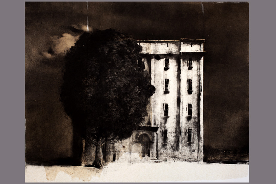 Monotype - Grand immeuble et grand arbre, Rome - Gerard Jan