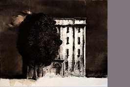 Monotype - Grand immeuble et grand arbre, Rome - Gérard Jan