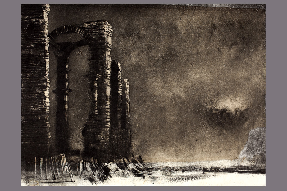 Monotype - Ruines et petit nuage - Gerard Jan