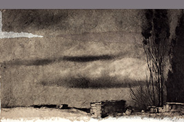 Monotype - Arbuste, ruines et nuages - Gérard Jan