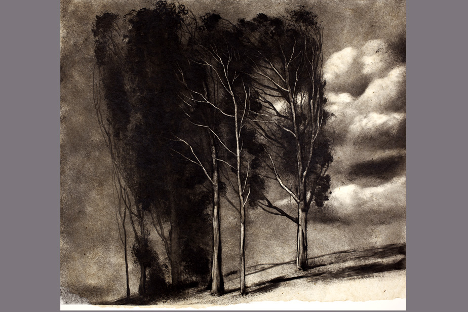Monotype - Groupe d'arbres et nuages - Gerard Jan