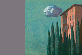 Pastel - Cyprès, façade et nuage - Gérard Jan