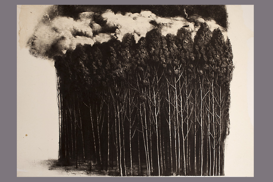 Monotype - Nuages sur la forêt d'hiver - Gerard Jan