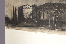 Monotype - Pins et batisse, Toscane - Gérard Jan