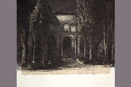 Monotype - Cyprés et temple, Orvieto - Gérard Jan