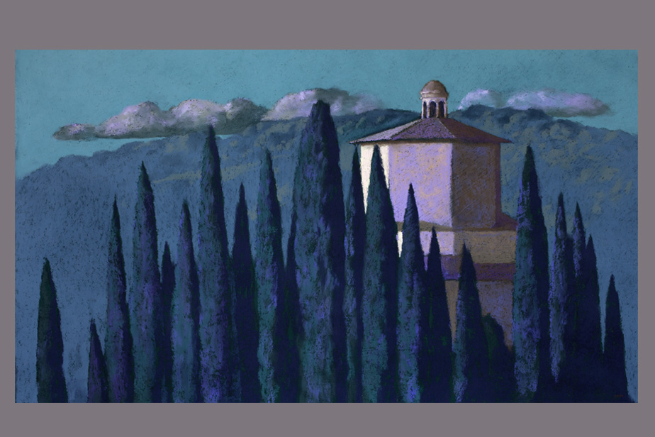 Pastel - Cyprés et chapelle, Orvieto - Gerard Jan
