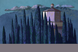 Pastel - Cyprés et chapelle, Orvieto - Gérard Jan