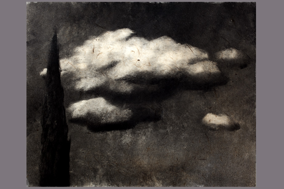 Monotype - Cyprès dans les nuages - Gerard Jan