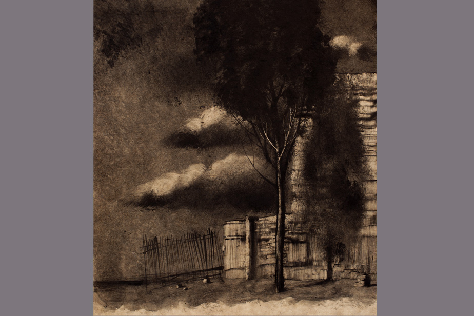 Monotype - Arbre et nuage vers la tombe de Keats - Gerard Jan