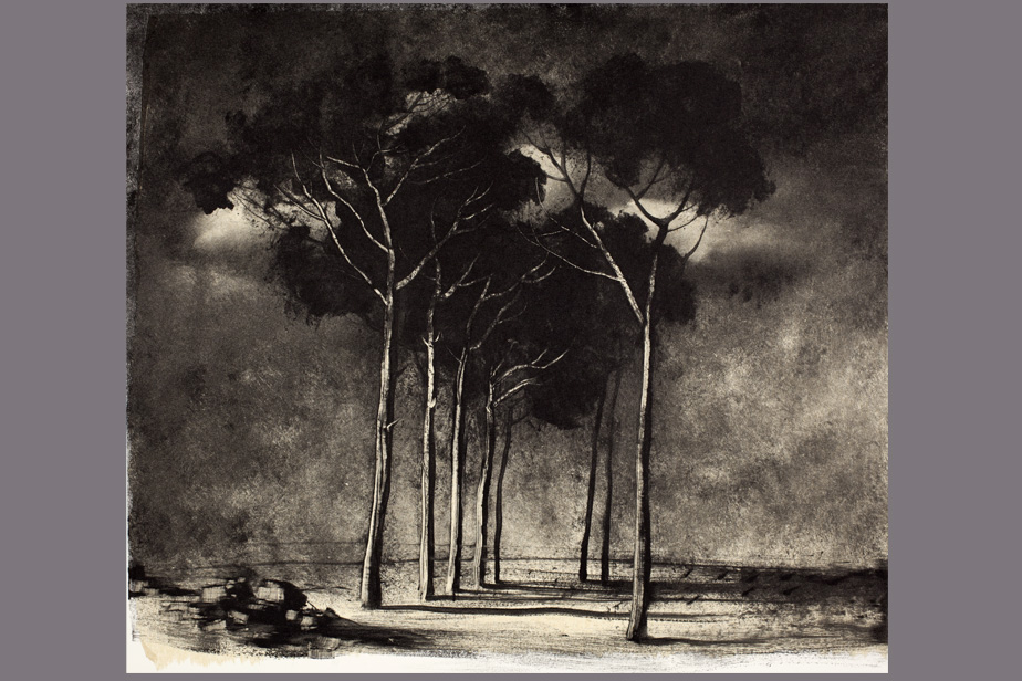 Monotype - Allée de pins, nuages du soir - Gerard Jan