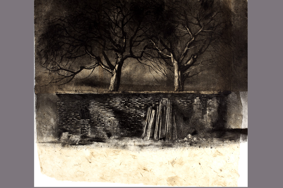 Monotype - Mur et deux arbres - Gerard Jan