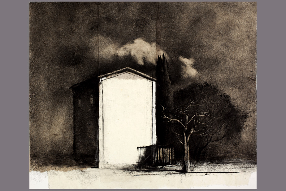 Monotype - Paysage avec arbre et nuages - Gerard Jan
