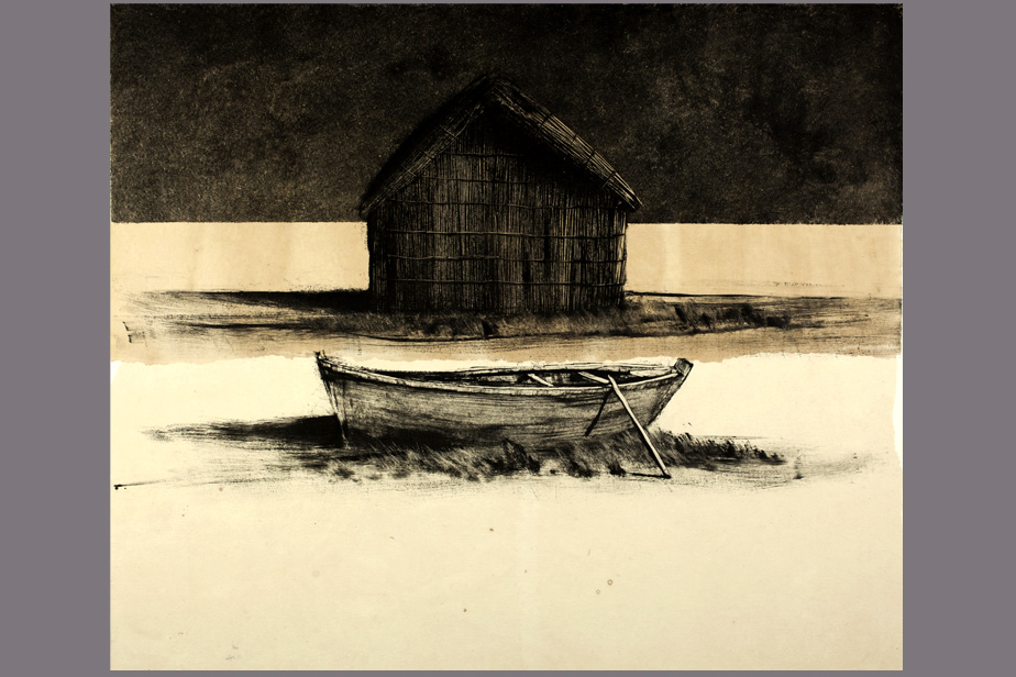 Monotype - Cabane et barque - Gerard Jan