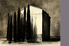 Monotype - Cyprès et façade - Gérard Jan