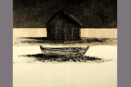Monotype - Cabane et barque - Gérard Jan