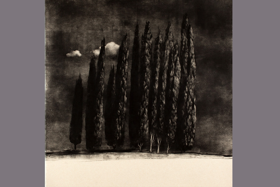 Monotype - Cyprès et deux nuages - Gérard Jan