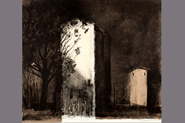 Monotype - Grand arbre et deux façades - Gérard Jan