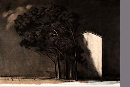 Monotype - Arbre et façade éclairée - Gérard Jan