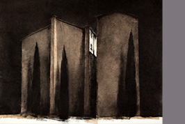 Monotype - Grands immeubles et cyprès - Gérard Jan