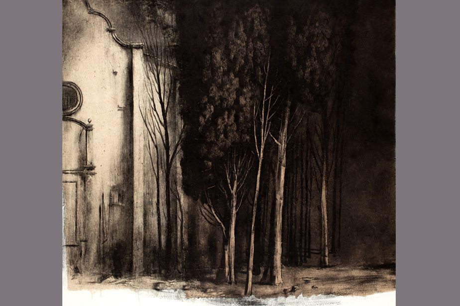 Monotype - Grand cyprès devant l'église - Gérard Jan